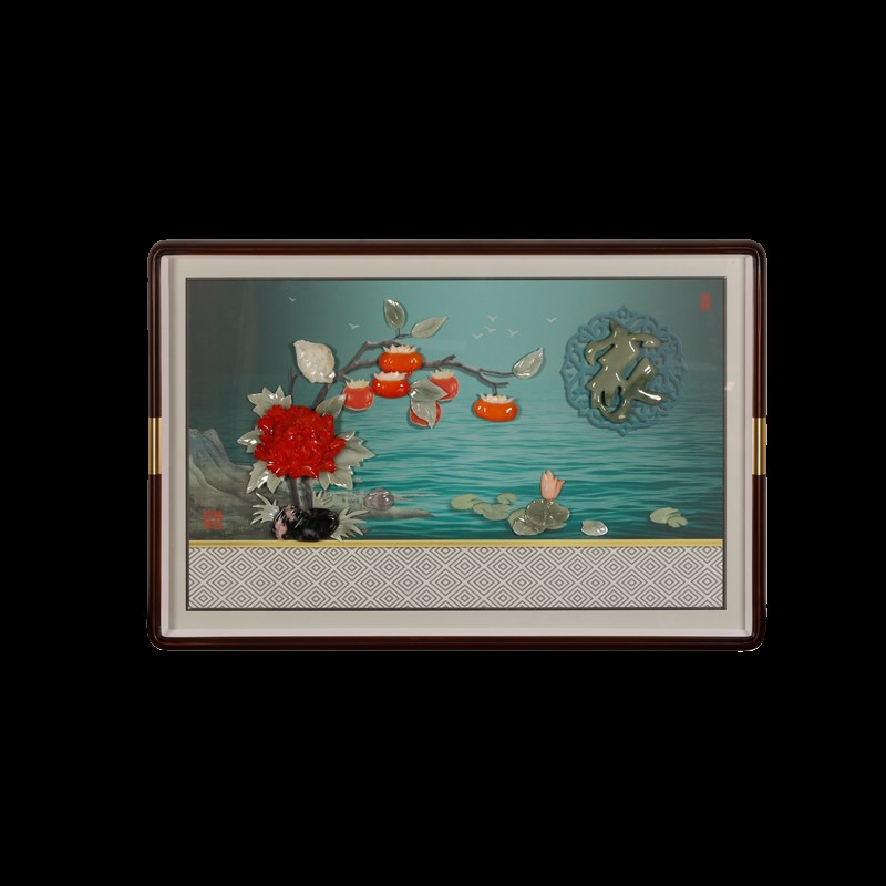 新中式入户玄关装饰画客厅走廊沙发实木壁画餐厅背景墙玉雕挂件