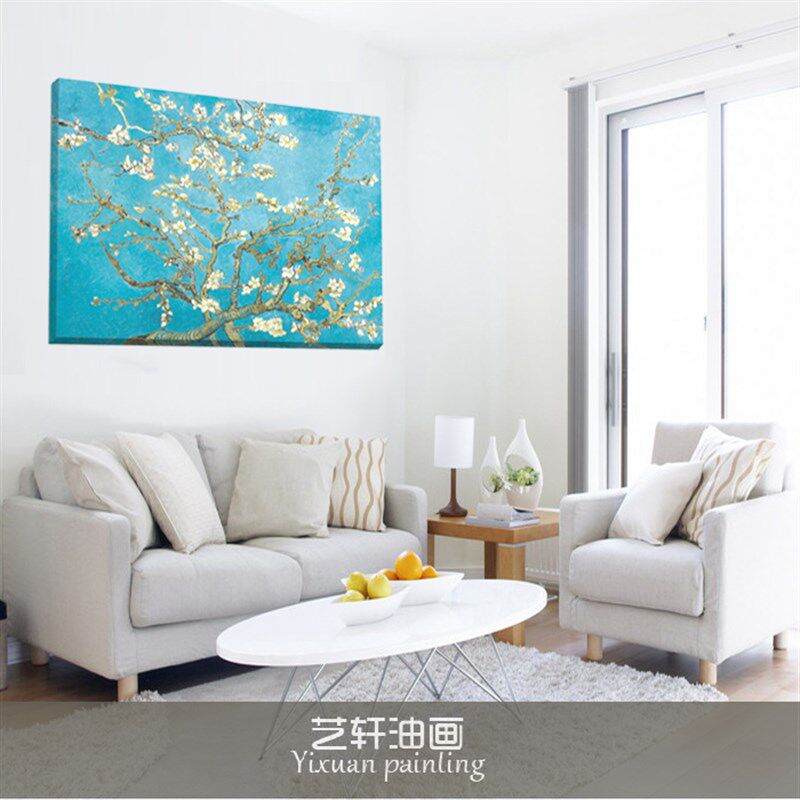 名画临摹手绘油画梵高盛开的杏花欧式玄关客厅房间餐厅无框装饰画