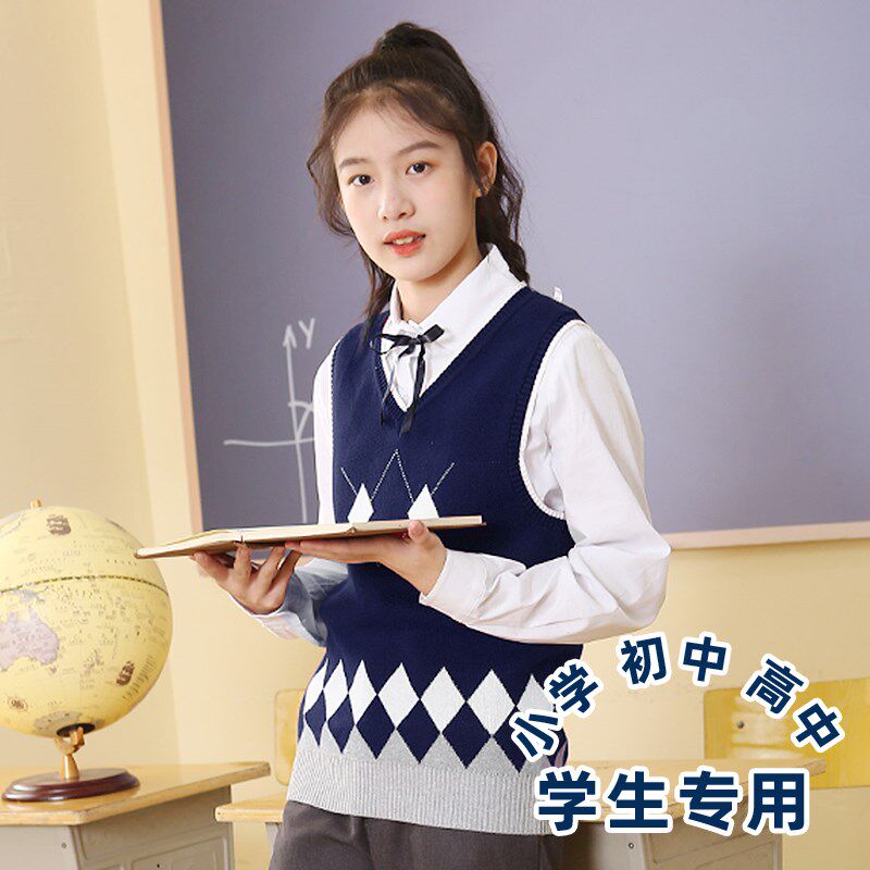 儿童马甲套头洋气中小学生校服针织百搭男女童春秋款冬季毛线背心