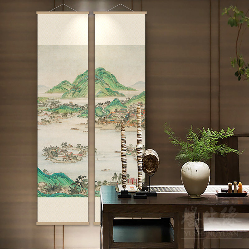 西湖风景图新中式挂轴山水画客厅书房装饰画茶室饭厅过道墙壁画