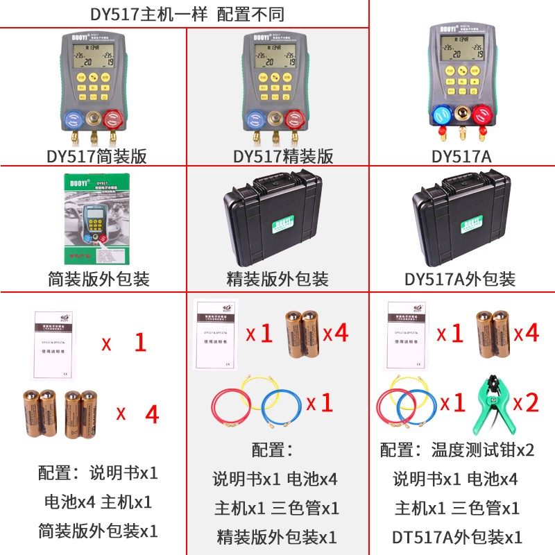 汽车空调加氟表雪种压力表空调维修设备家用空调电子冷媒表DY517A