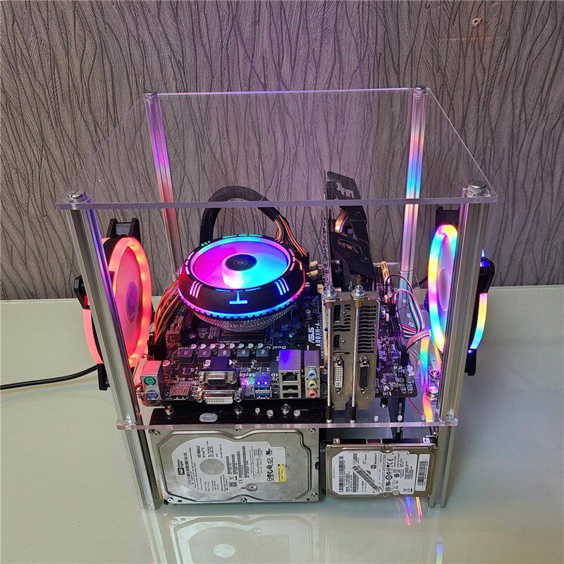 新款台itx式matx开电脑机箱237透明克力板玻O璃全透atx简约放式主