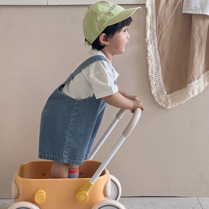 爆款韩系婴幼儿童夏季哈衣套装男女宝宝薄款T恤牛仔背Z带裤二件套