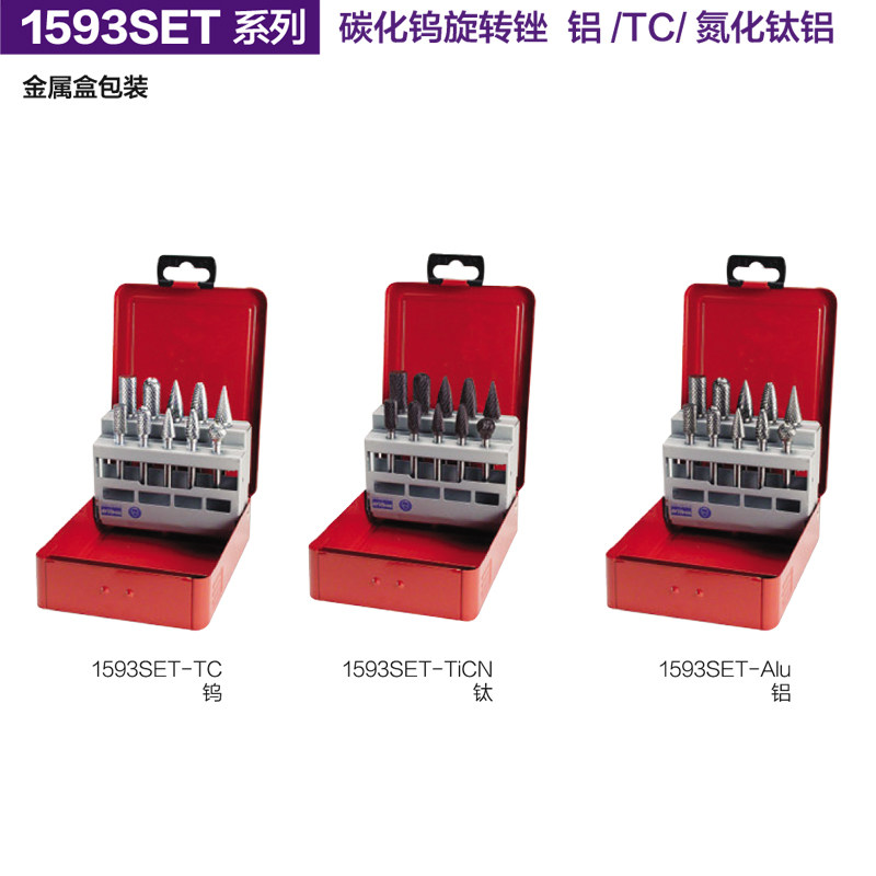 德国K牌威耐德工具10支组碳化钨旋转锉金属盒包装组套1593SET系列