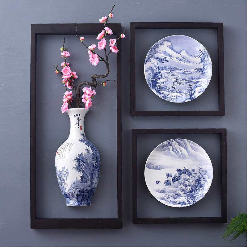 景德镇陶瓷器 仿古青花瓷挂盘摆盘装饰摆件35cm 新中式客厅装饰品