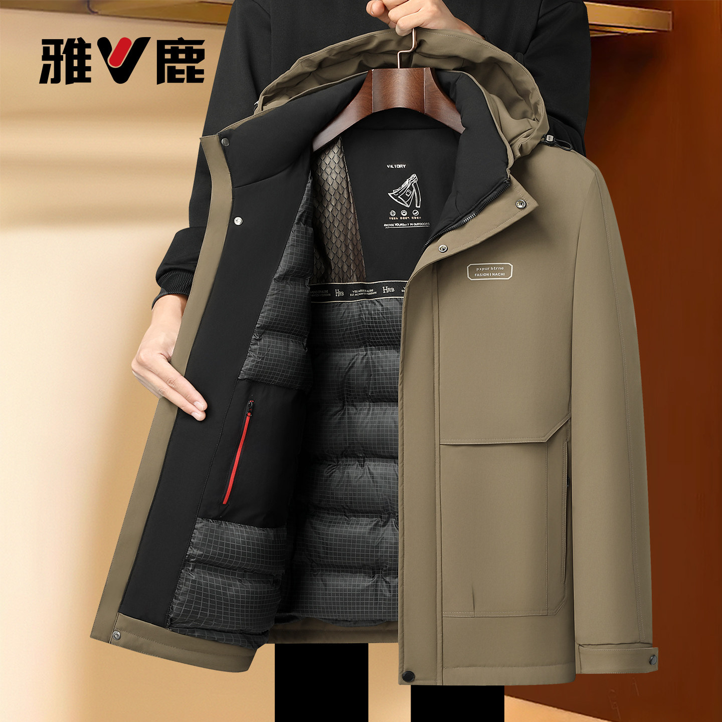 中年男士棉服加厚款休闲连帽可拆卸中老年爸爸装冬季棉衣保暖外套