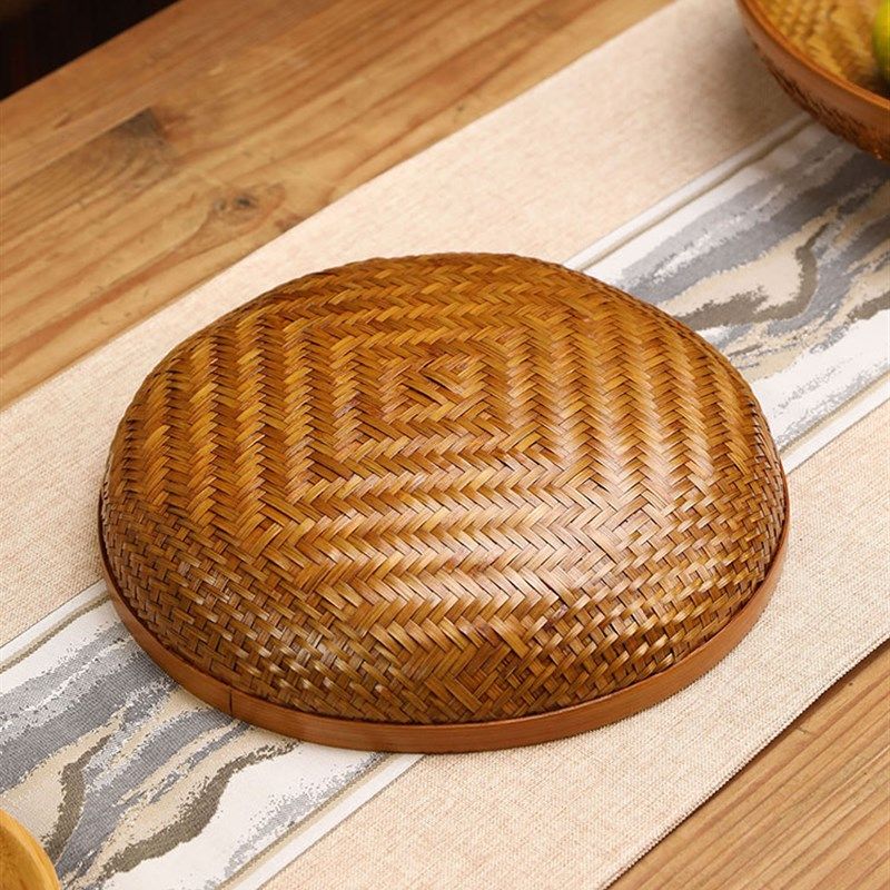 竹编大漆筐手工筐大漆复古收纳干果茶点水果篮子面包筐竹簸箕中式