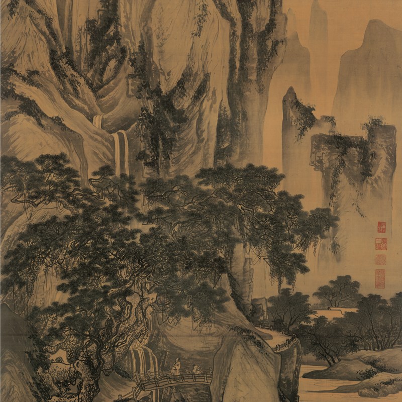 唐寅唐伯虎山路松声图古代人物风景山水国画高清高清仿古复制装饰
