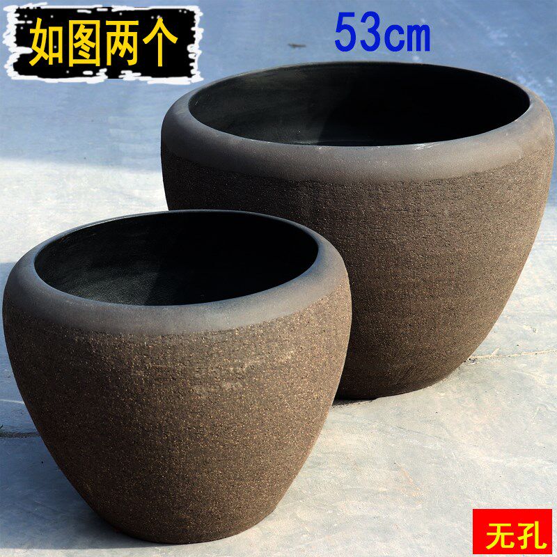 老式柴烧大水缸 适用庭院睡莲缸 大号无孔水培花盆 手工粗陶鱼缸