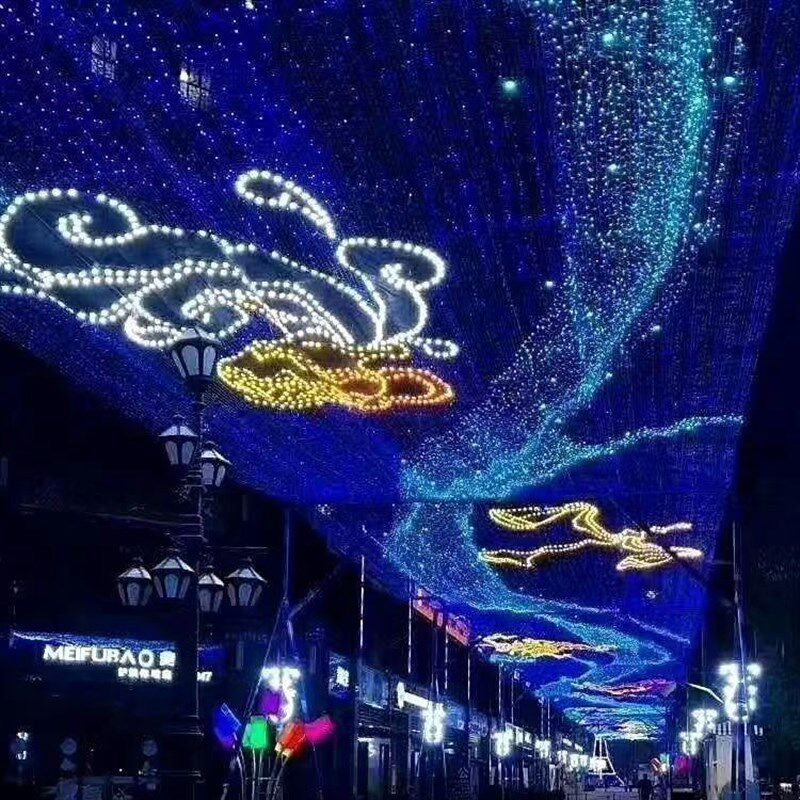 春节特色灯饰画商场步行街彩灯装饰亮化led霓虹灯带彩色幕墙灯光