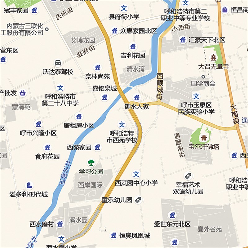 2021新款呼和浩特市城区地图办公室挂图高清防水墙壁装饰推荐定制