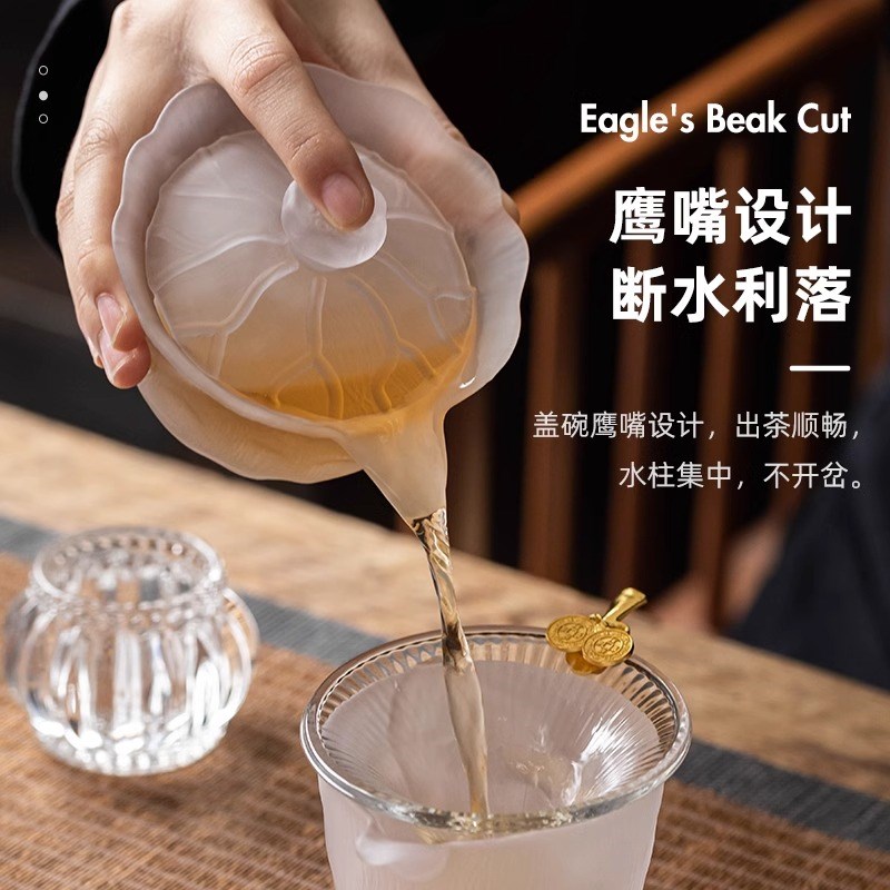 功夫茶具套装2026新款家用办公室耐热玻璃盖碗组合中式简约手抓壶
