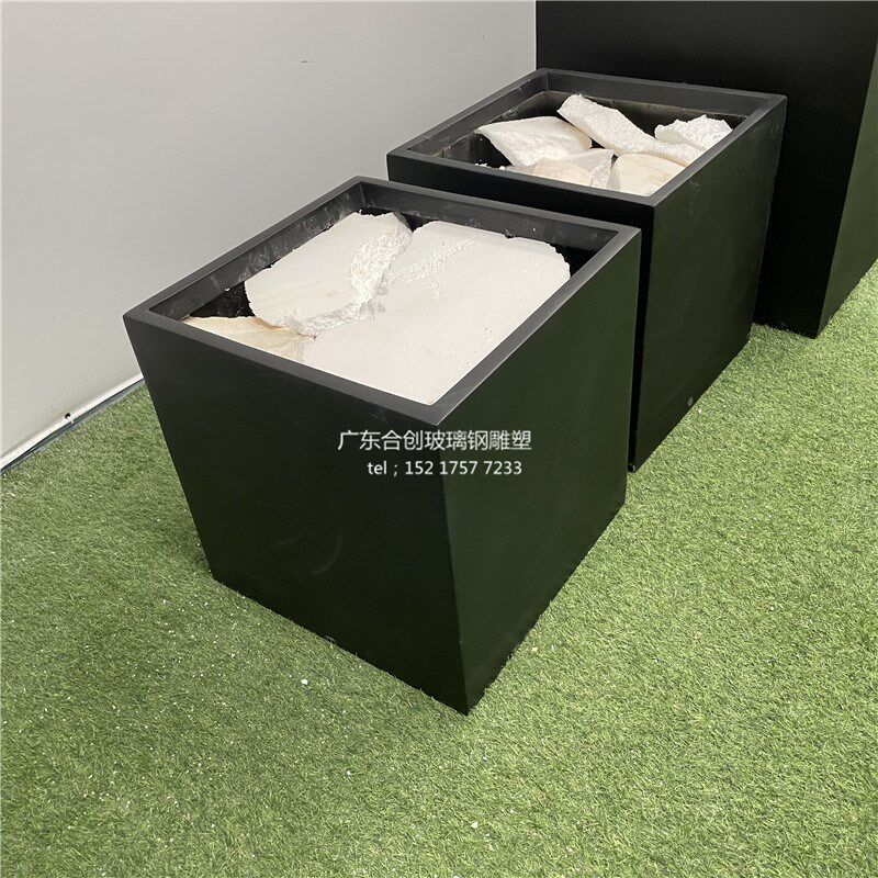 玻璃钢黑色正方形花o箱造型雕塑专用花盆酒店商场场景装置花器定