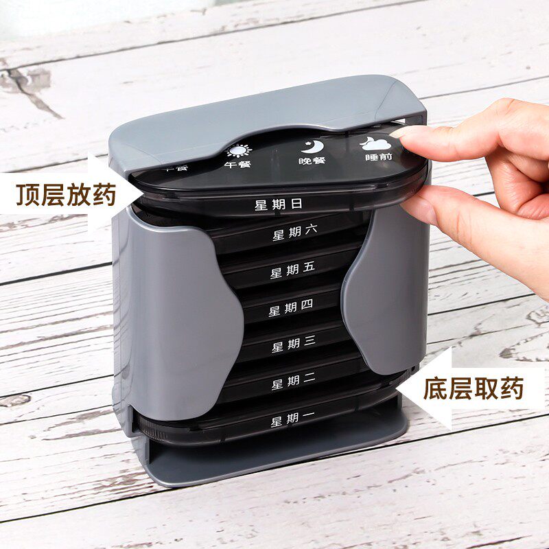 7天药盒早午晚餐前餐后提醒大z容量装药饭前饭后便携带分装药盒子