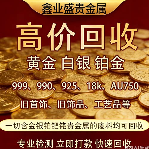 回收黄金999足金925白银饰品990回收18K彩金au750白金首饰