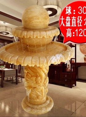 新款酒店专用超大气大型流水喷泉摆D件 双层流水线龙柱水转球摆件
