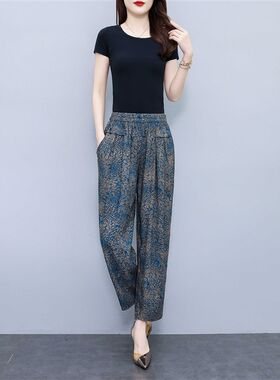 棉绸睡裤女夏天薄款大码人造棉z可外穿妈妈家居长裤空调裤直筒宽