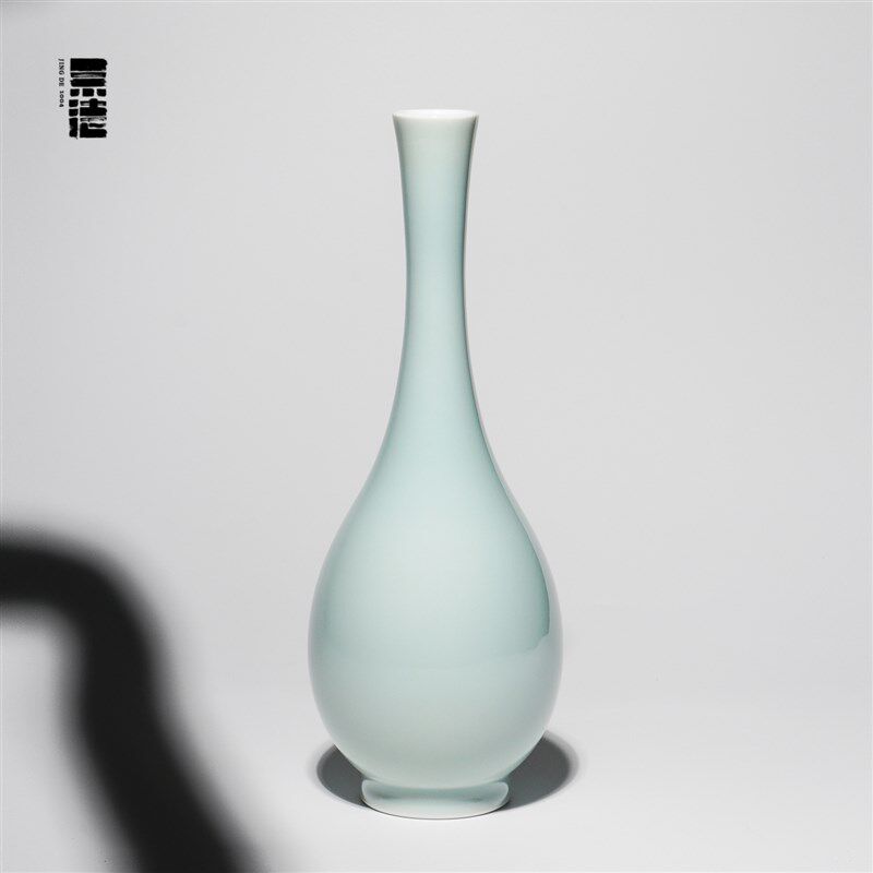 景德1004手工花瓶书房案头瓶中式插花原矿釉 影青长颈胆Y瓶高24cm