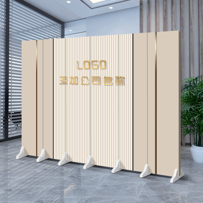 定制公司logo办公室屏风隔断墙简约现代遮挡移T动双面图案背景墙