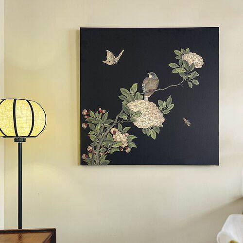 喜上枝头花鸟图中j古风客厅背景墙装饰画中式玄关挂画卧室书房壁