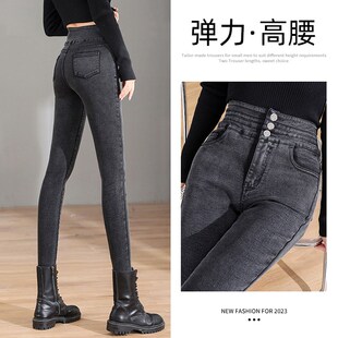 黑灰色女裤加长版高个子仿牛仔打底裤女外穿N小脚铅笔裤弹力小黑