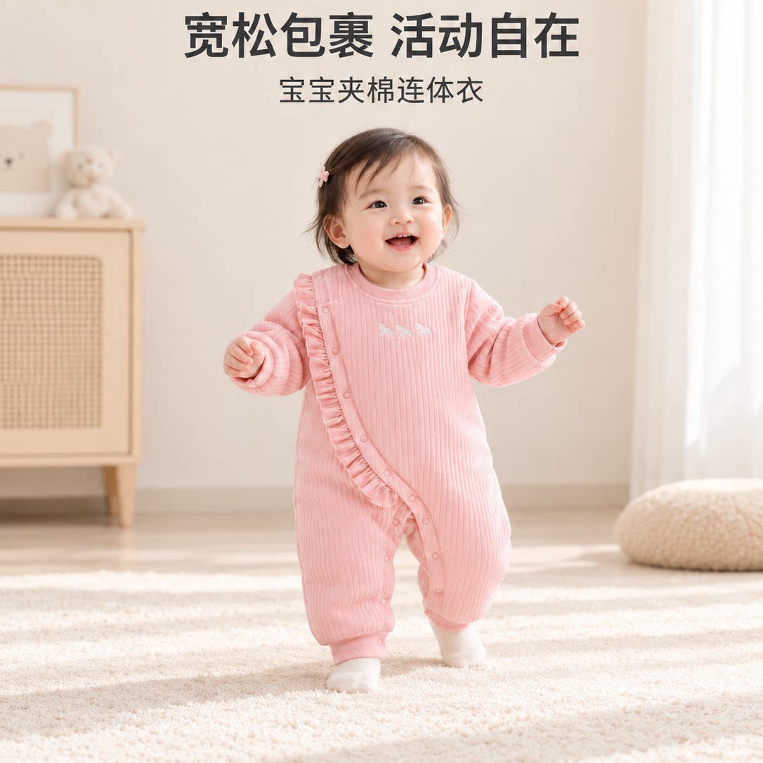 【加厚冬季150g棉】婴儿连体衣保暖夹棉冬款宝宝哈衣服婴儿爬服