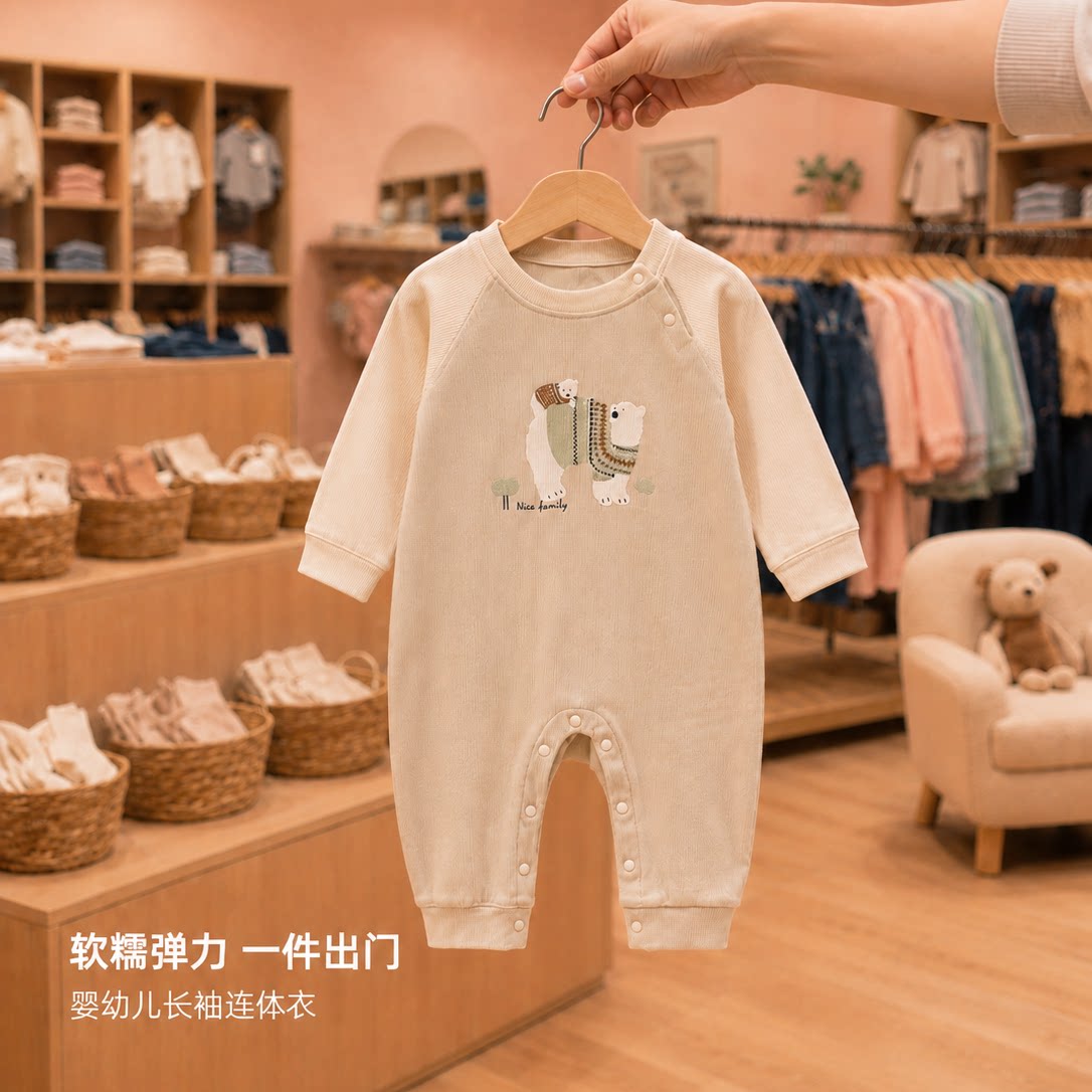 婴儿连体衣薄款优可丝春夏长袖睡家居服连体衣