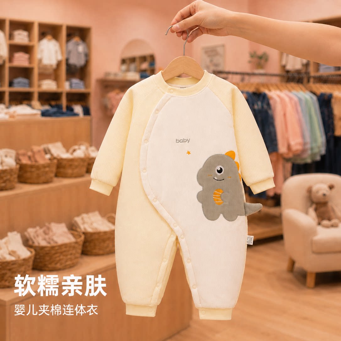 新生婴儿衣服冬装春秋冬季连体衣03月初生夹棉衣保暖哈衣宝宝棉衣