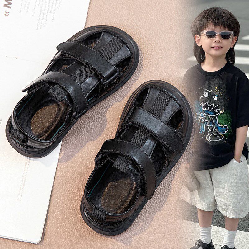 儿童凉鞋男童2025夏季新款儿童包头鞋子男孩P黑色皮鞋演出夏凉宝