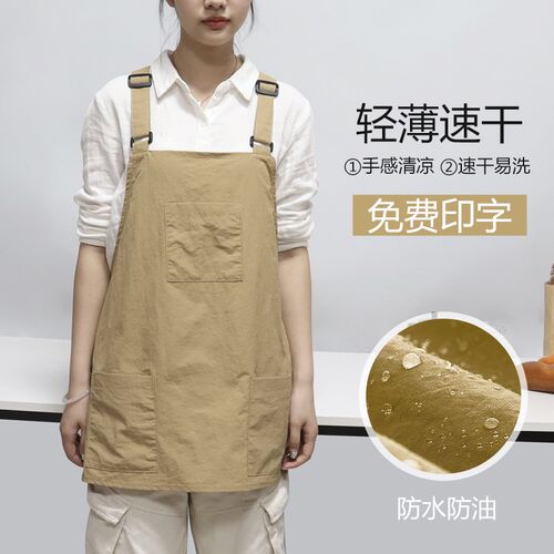 防水薄围a裙厨房专用女咖啡烘焙奶茶店双肩背带工作服定制夏季新