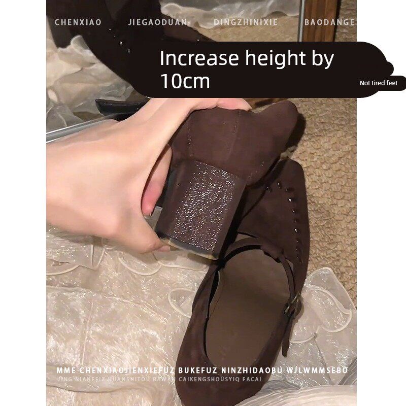 不累脚!小个子内i增高10CM高跟鞋2025秋新款浅口粗跟玛丽珍单鞋女