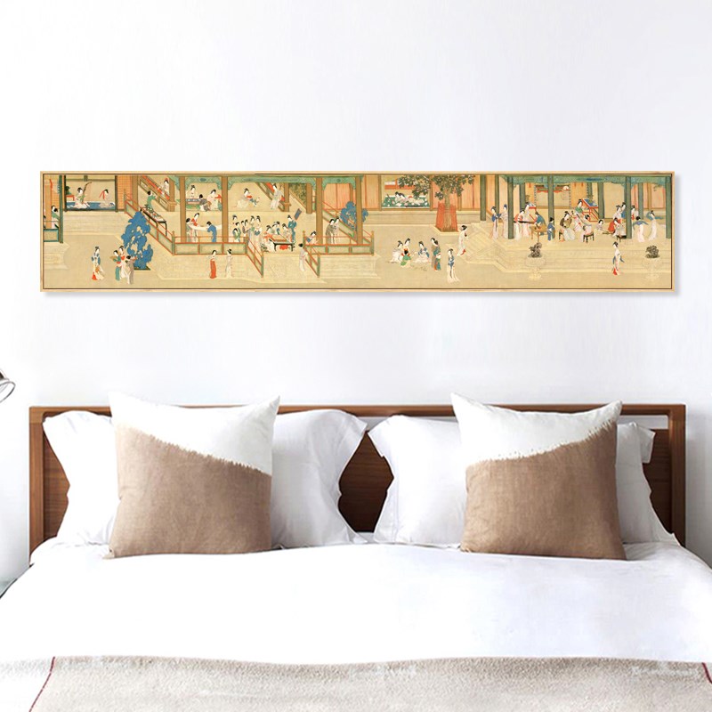 新中式风 工笔国画古典装饰画茶室背景墙挂画汉宫春晓宫廷仕女图