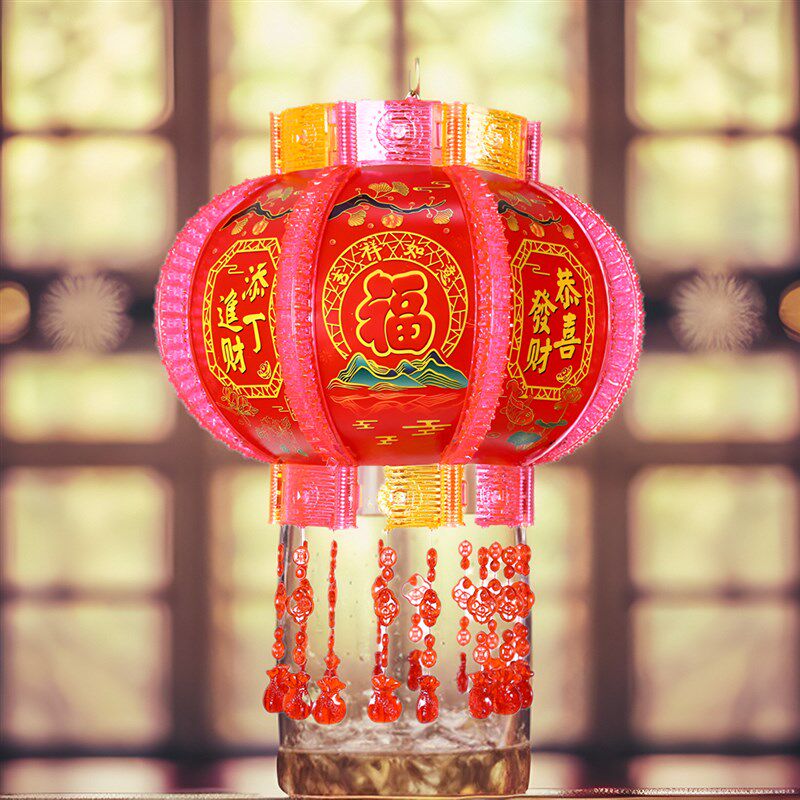 2024新款七彩旋转走马灯笼发光吊灯新年春节阳台大门装饰电动灯笼