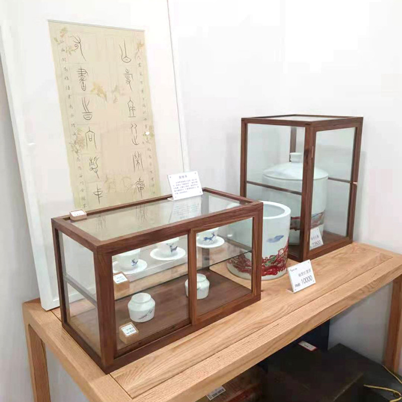 实木玻璃展示柜商场古玩店展览用家用玻璃柜茶具柜子宝笼首饰柜台