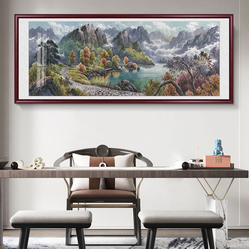 新中式油画山水画国画客厅装饰画办公室挂画沙发背景墙壁画聚宝盆