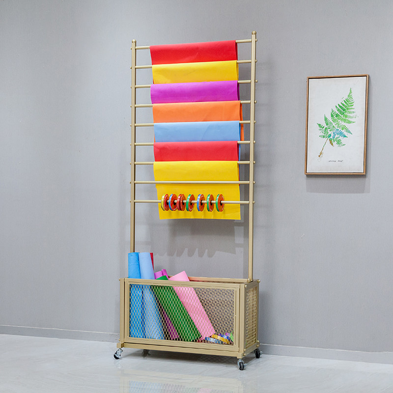 丝巾围巾展示架彩带丝带架花店礼品鲜花包装纸落地收纳架移动带轮