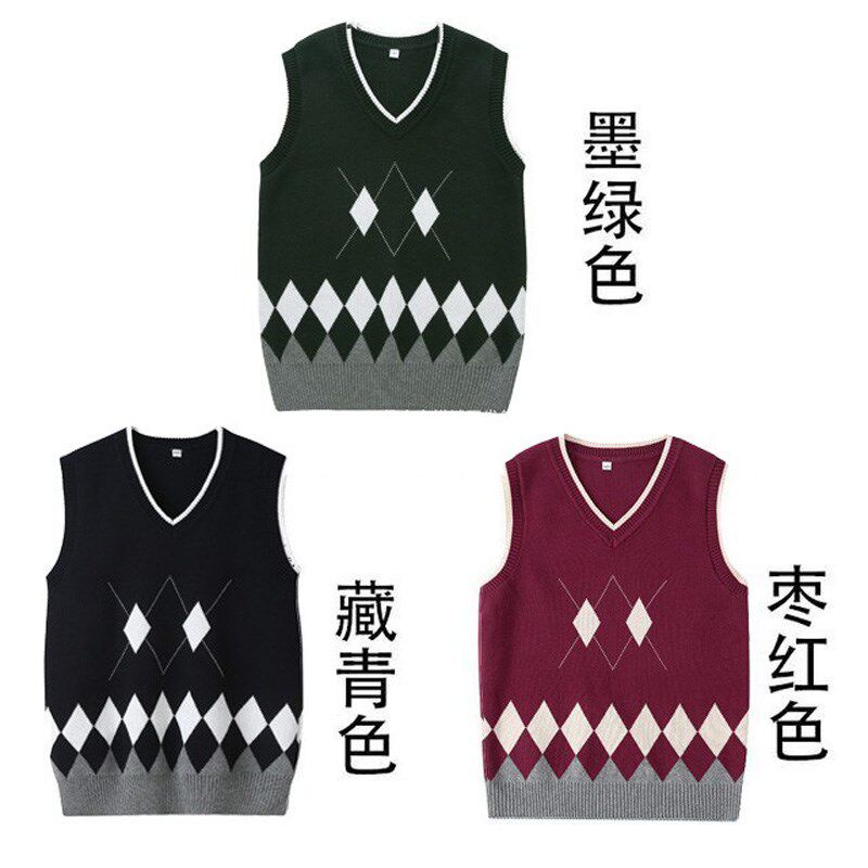 幼儿园服春秋季英伦学院风校服枣红菱格马甲毛衣中小学生班服套头