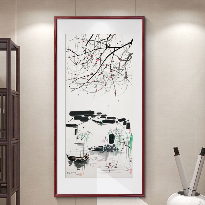 水墨画江南水乡玄关装饰画新中式挂画客厅入户走廊过道徽派壁画