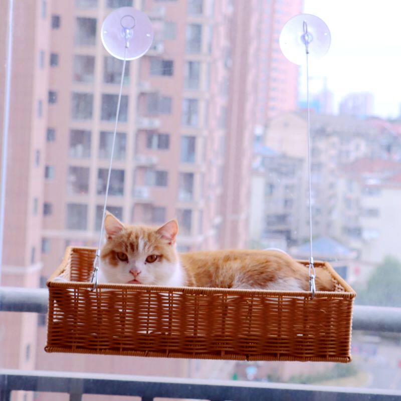 猫吊床夏天窗户挂窝悬挂式藤编猫窝吸盘式晒太阳神器宠物猫咪吊窝