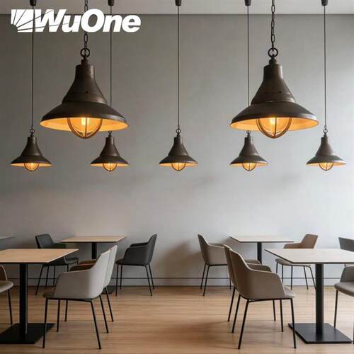 wuone灵光逸创复古工业风格重金属铝材单头吊灯老式做旧个性灯具