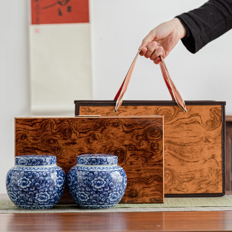 言川 高档木盒茶叶包装空盒礼品盒通用陶瓷密封罐绿茶红茶金骏眉