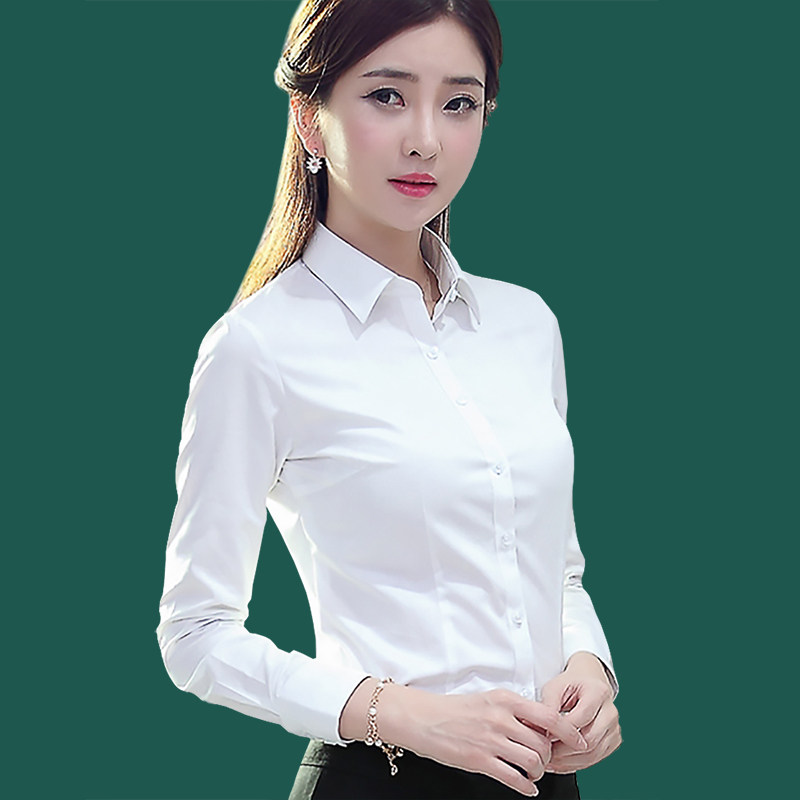 职业白衬衫女长袖春秋新款气w质免烫黑色衬衣女高级感工作服正式