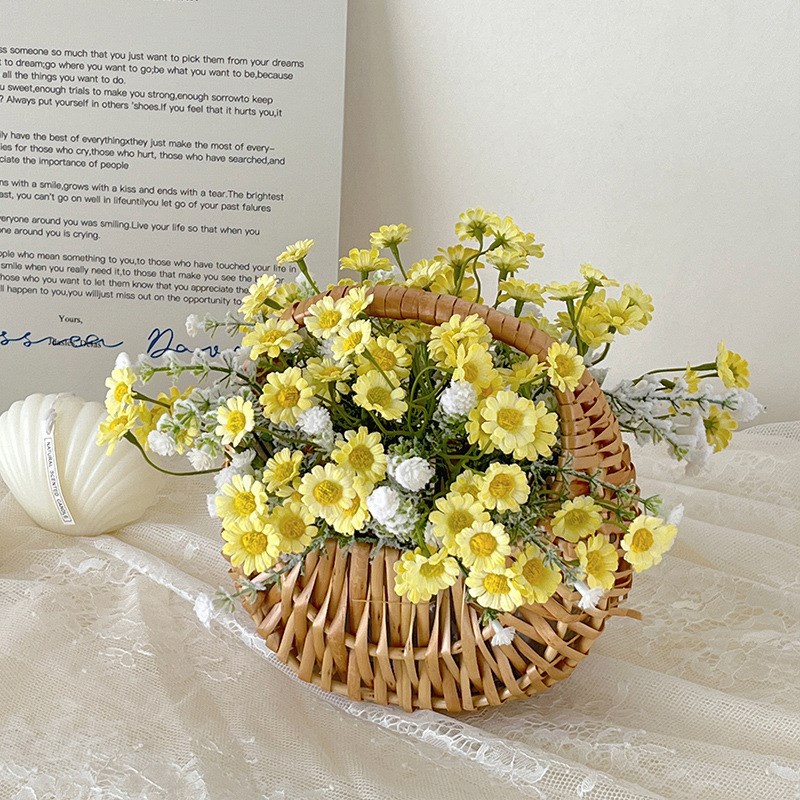 编织篮多彩仿真花雏菊玫s瑰套装绿植花艺室内客厅家居装饰摆件摆