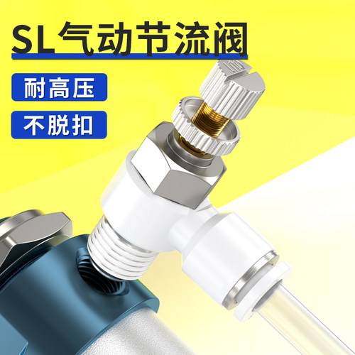 节流阀气动可调气缸调速节气阀SL4-m5/6-01/8-02可调节气管接头