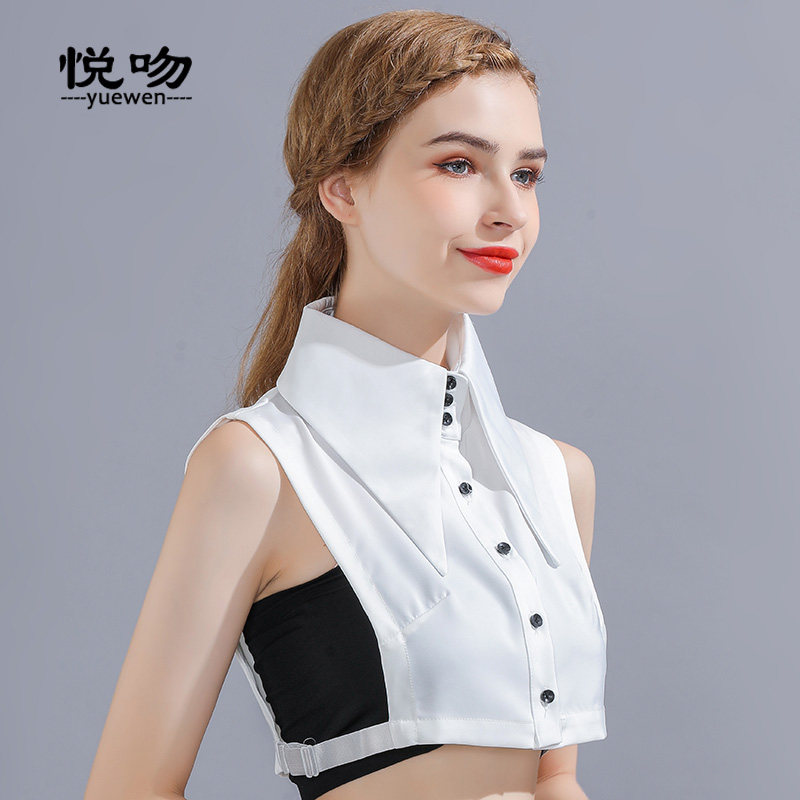 缎面雪纺衬e衫领假领子女百搭假领配毛衣假衬衣领多功能装饰大尖