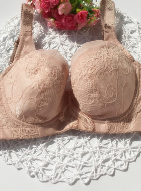 收副乳大b胸显小夏季超薄款蕾丝全罩杯大码文胸聚拢调整型白色内