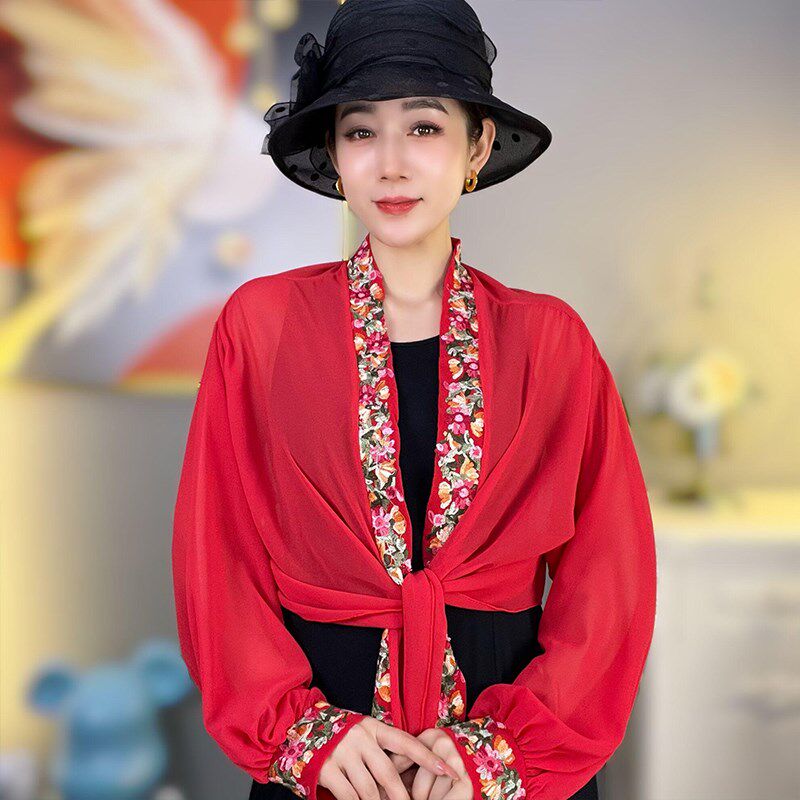 洋气刺绣披肩女外搭2024新款围巾/丝巾/披肩