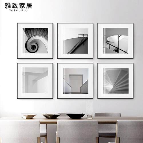 客厅黑白装饰画北欧创意挂画现软装样板房餐厅墙画抽象建筑壁画