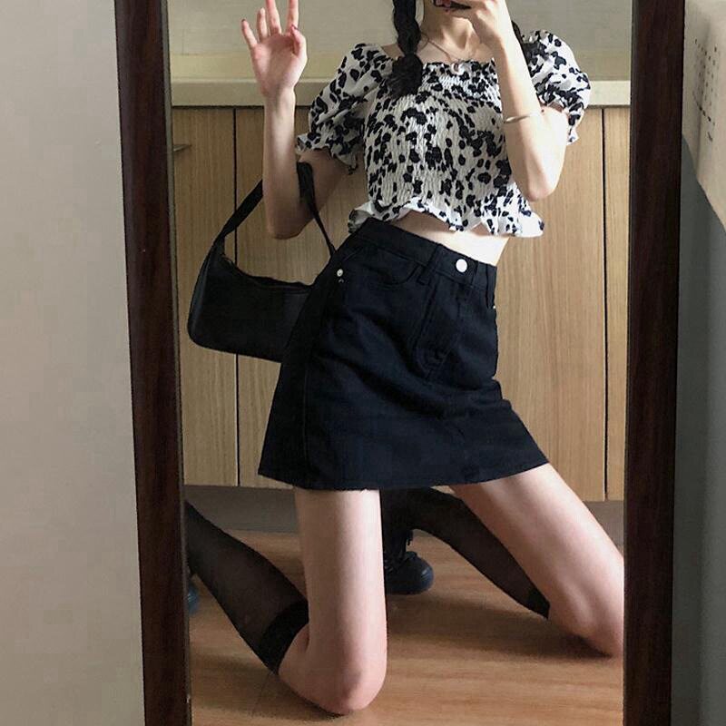 网红高腰牛仔半身裙女夏