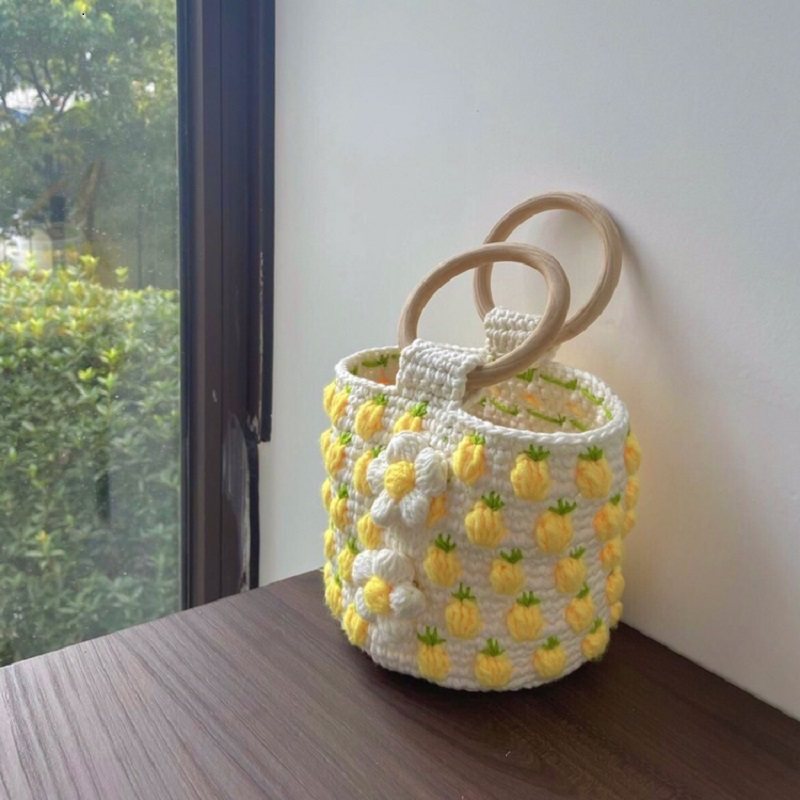 钩针菠萝包包 毛线材料包 diy手工制作I手编自做 编织送女友可爱